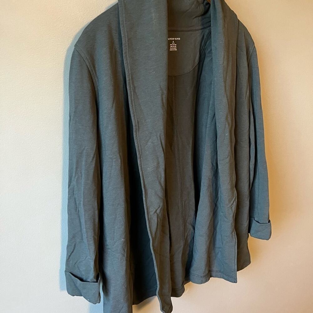 Lands end small dark gray cuffed open cardigan/ jacket - Picture 4 of 5